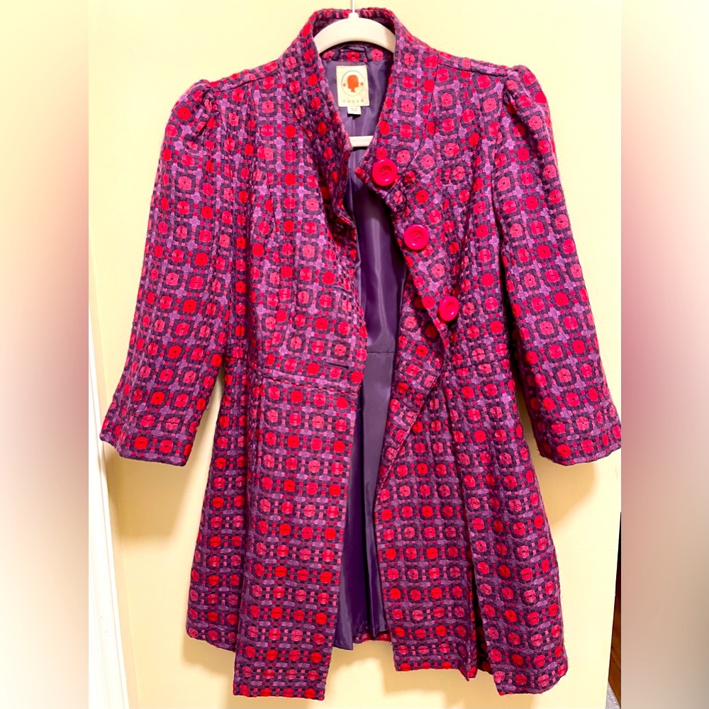 Medium Tulle fall/spring lined coat. Pink, purple tweed fabric. Fully lined